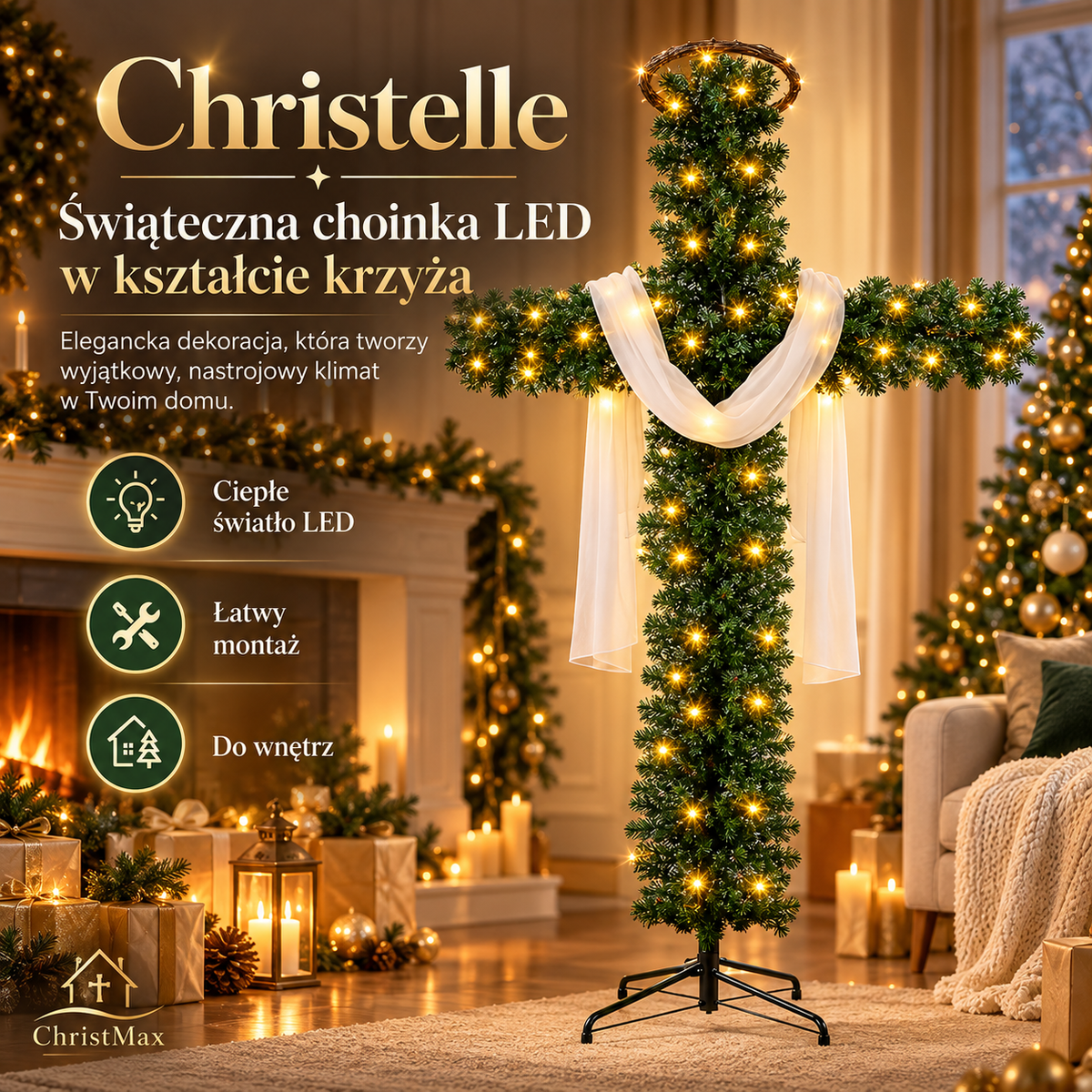 Christelle – Świąteczna choinka LED w kształcie krzyża