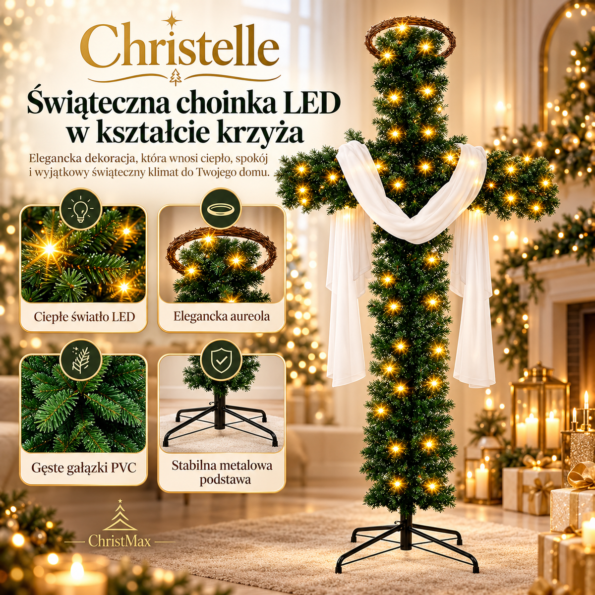 Christelle – Świąteczna choinka LED w kształcie krzyża