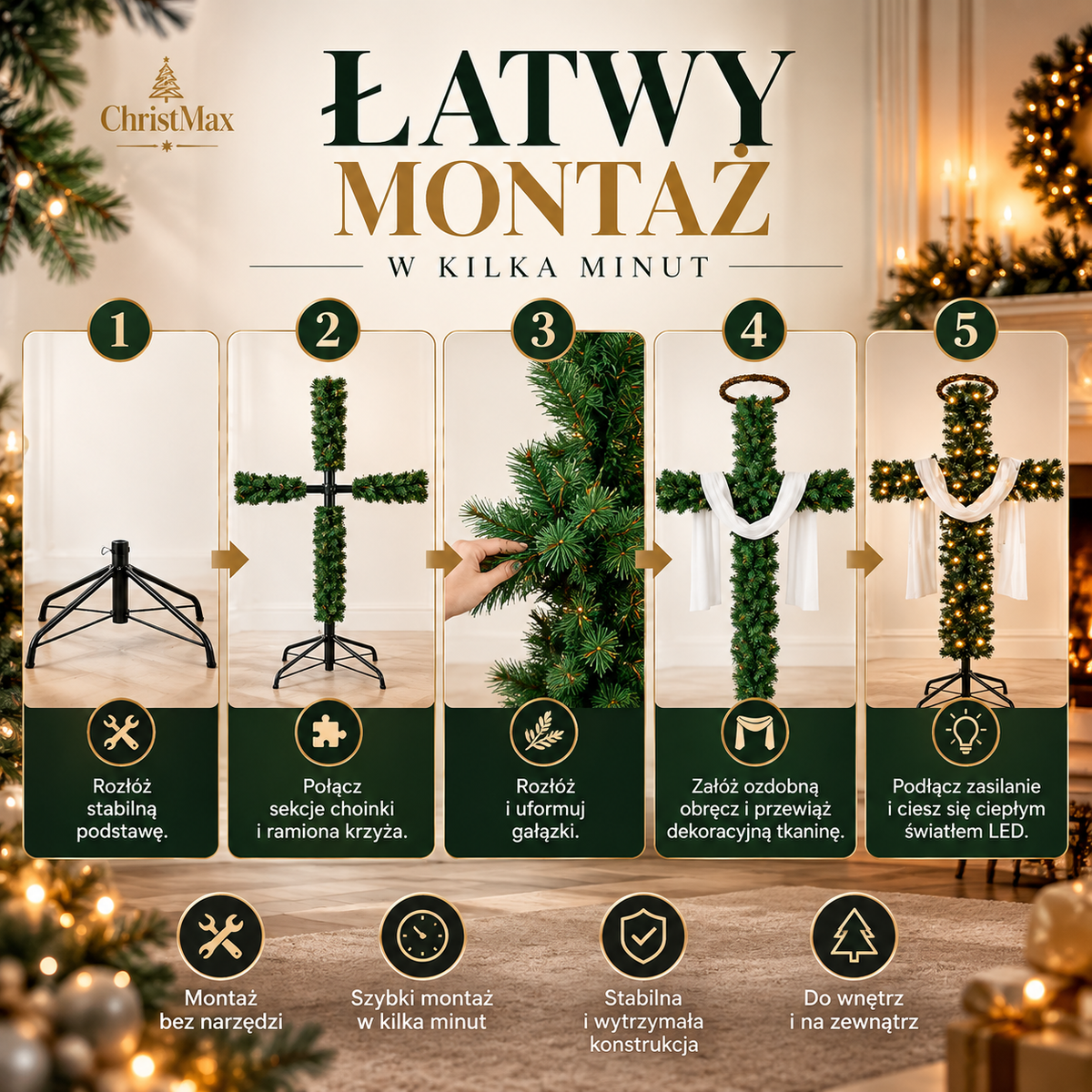 Christelle – Świąteczna choinka LED w kształcie krzyża